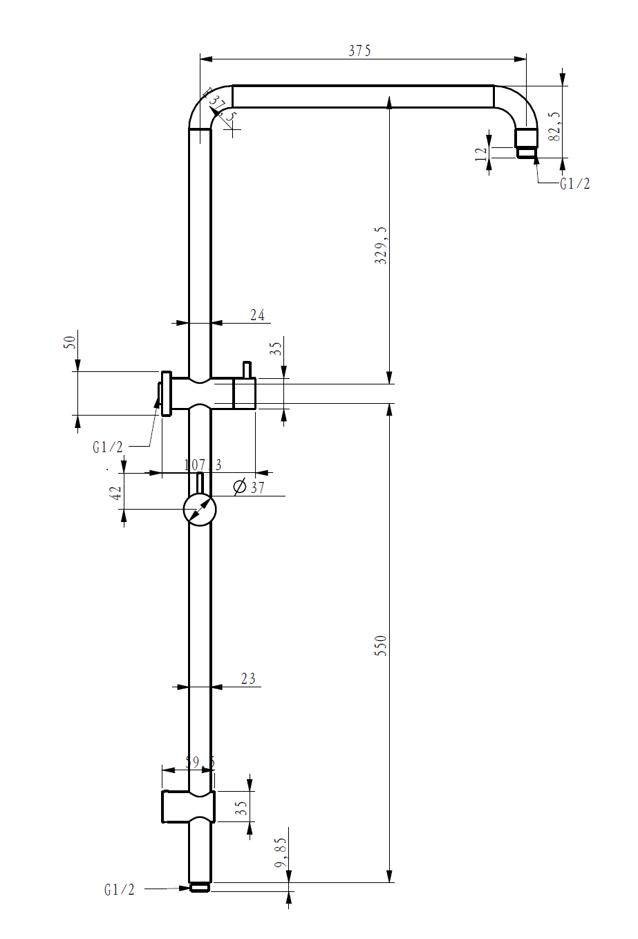 Ashton Combination Shower Matte Black