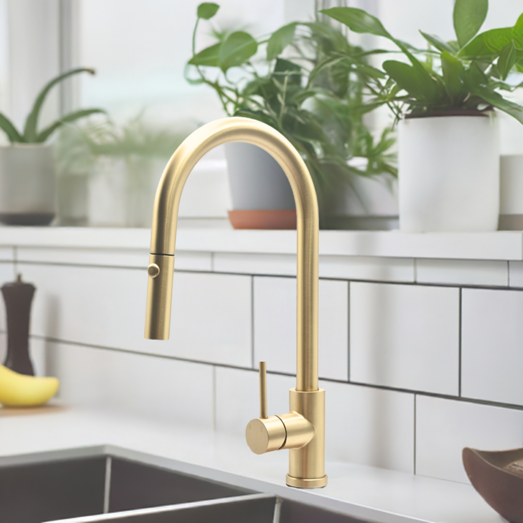 Pris Pull Out Round Mixer Brushed Brass